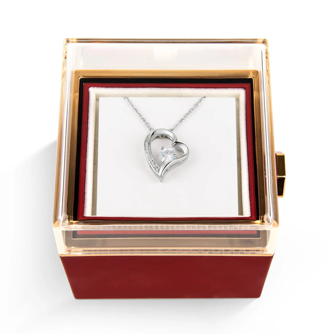 Heart-Cradled Gem Necklace in Rotating Rose Box