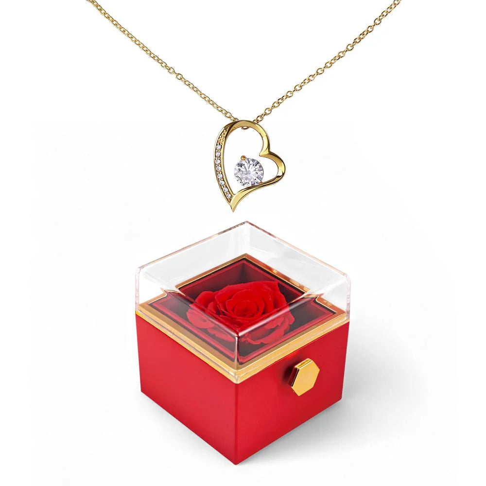 Heart-Cradled Gem Necklace in Rotating Rose Box