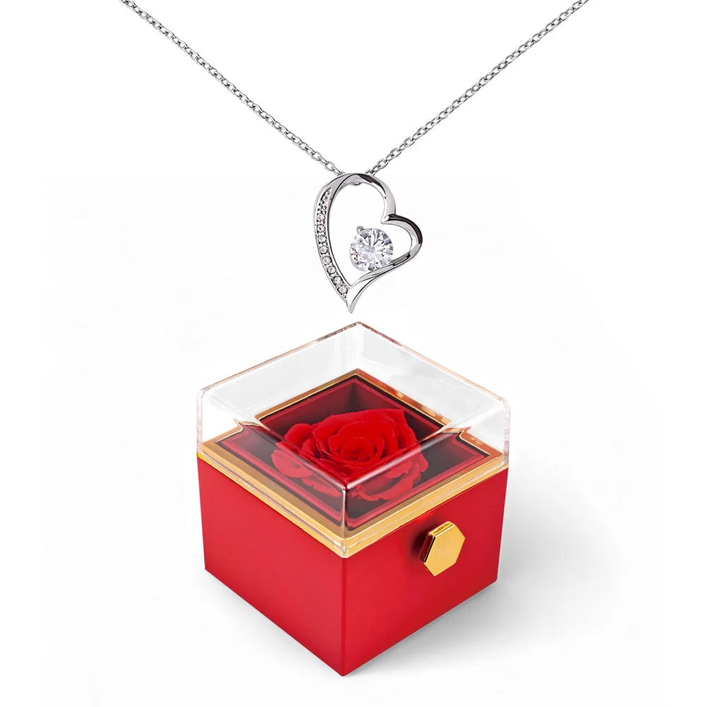 Heart-Cradled Gem Necklace in Rotating Rose Box