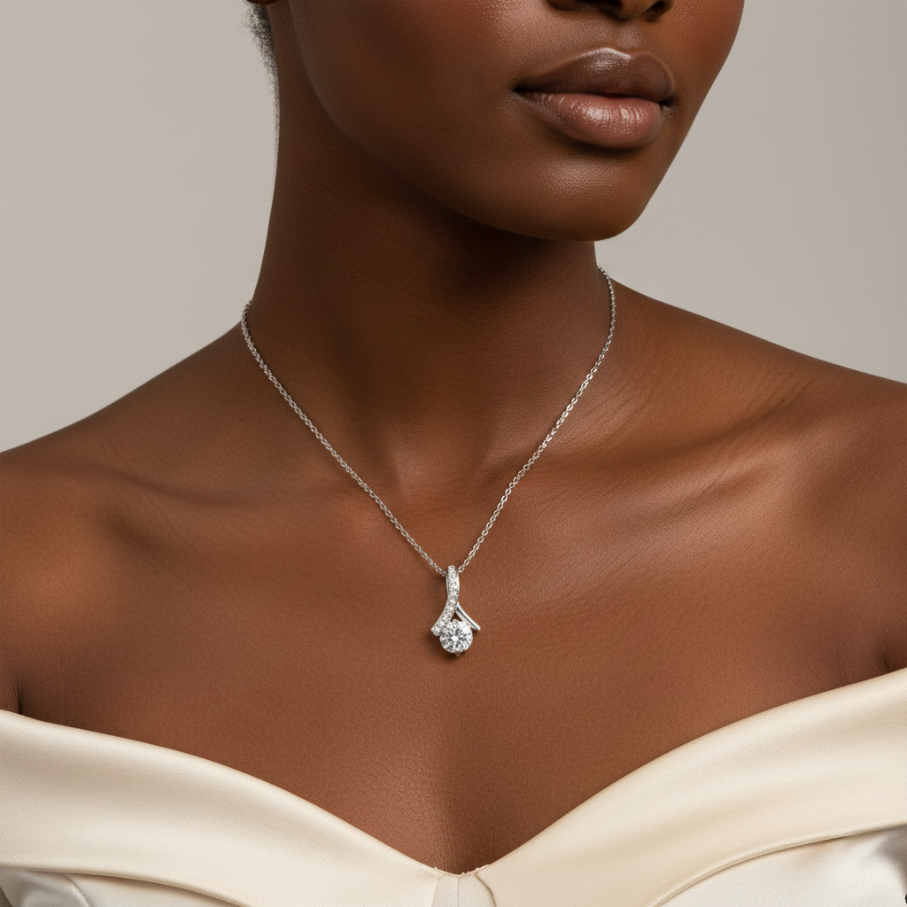 Ribbon-Cradled Gem Necklace in Luxury Mahogany Box