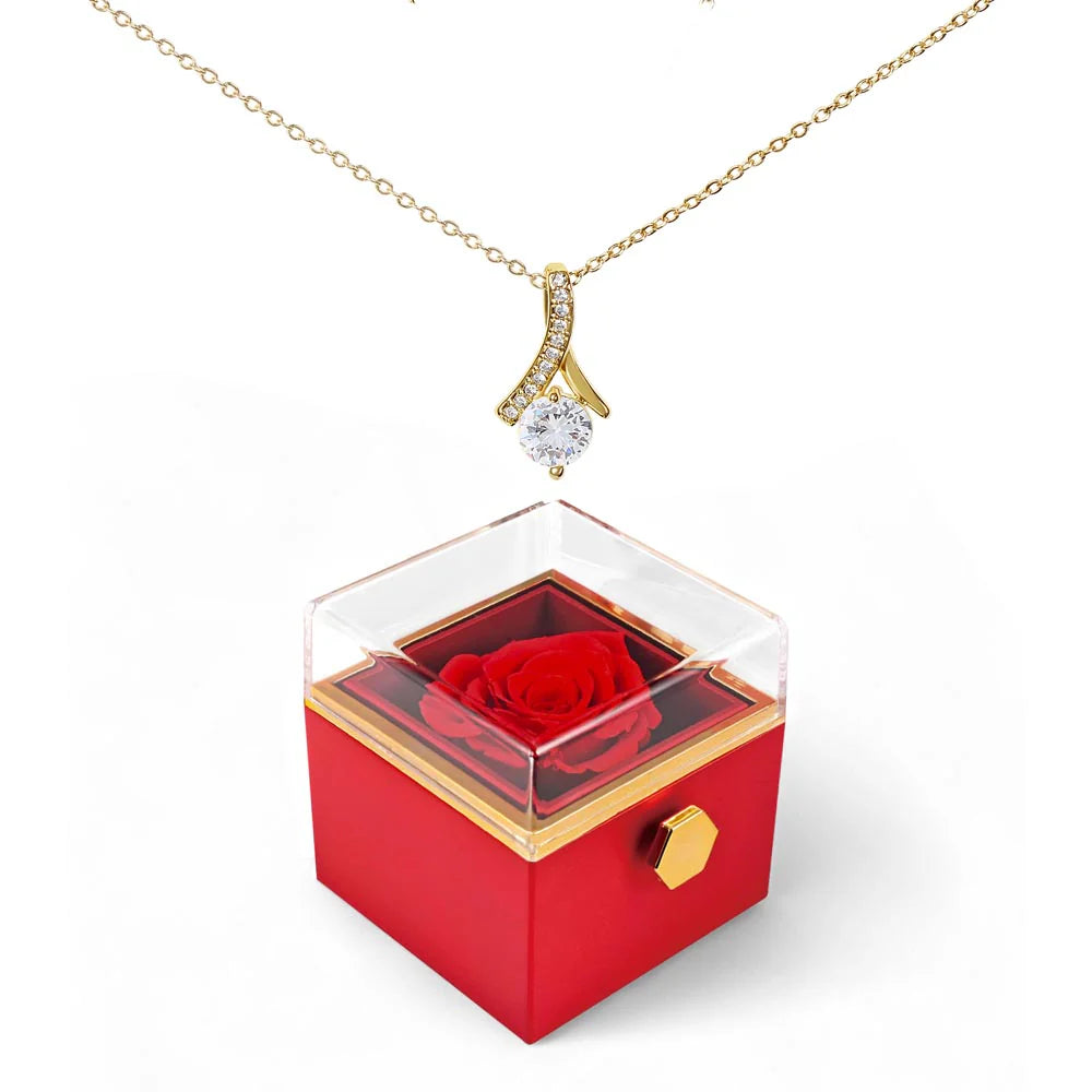 Ribbon-Cradled Gem Necklace in Rotating Rose Box