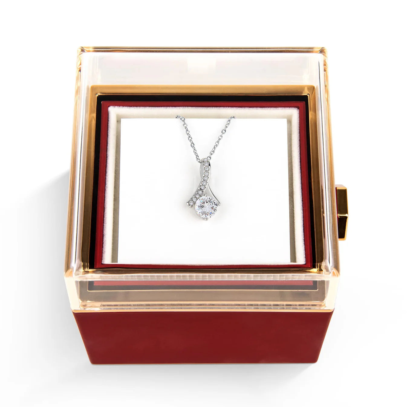 Ribbon-Cradled Gem Necklace in Rotating Rose Box