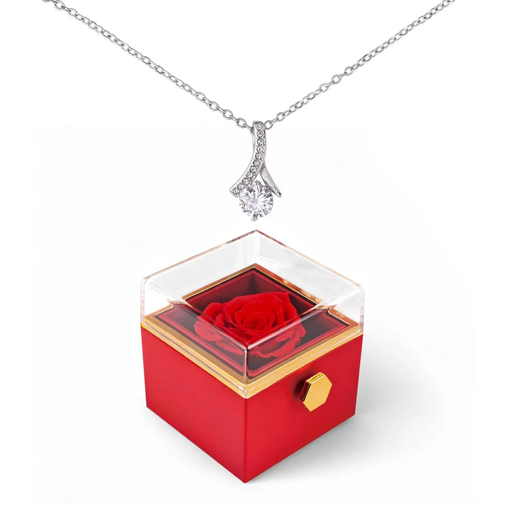 Ribbon-Cradled Gem Necklace in Rotating Rose Box