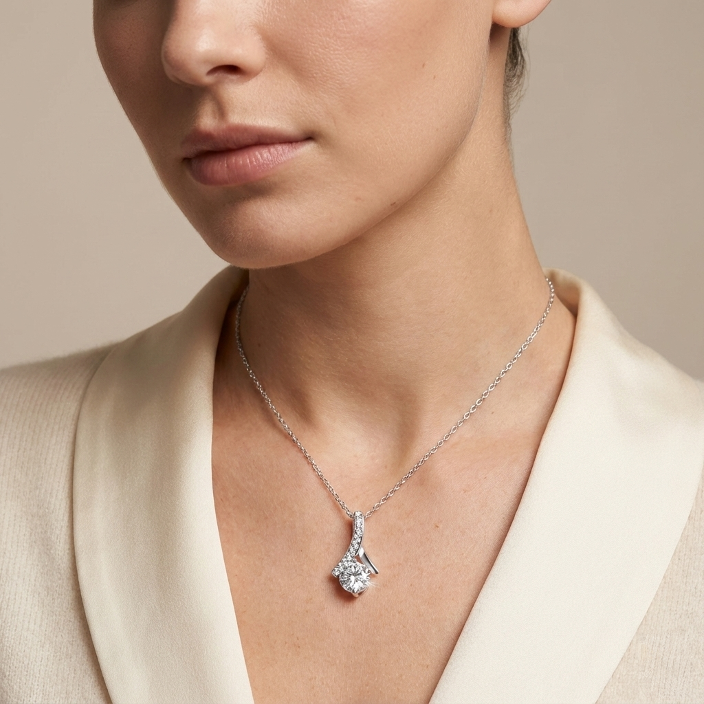 Ribbon-Cradled Gem Necklace in Luxury Mahogany Box